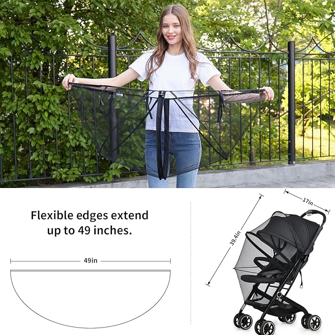 Mosquito Net for Stroller,Encrypted Stroller Mosquito Net Full Cover with Double Zipper,Breathable & Foldable Netting for Baby Cover(Black)