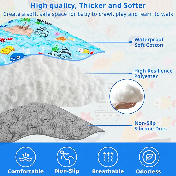Ocean Baby Gyms Playmats for Playpen 71"×59" Marine Animals Play Mat for Playpen Playyards Thicken Soft Padding Foam Playmats for Babies Toddlers Infants Baby Crawling Mat Pad Tummy Time