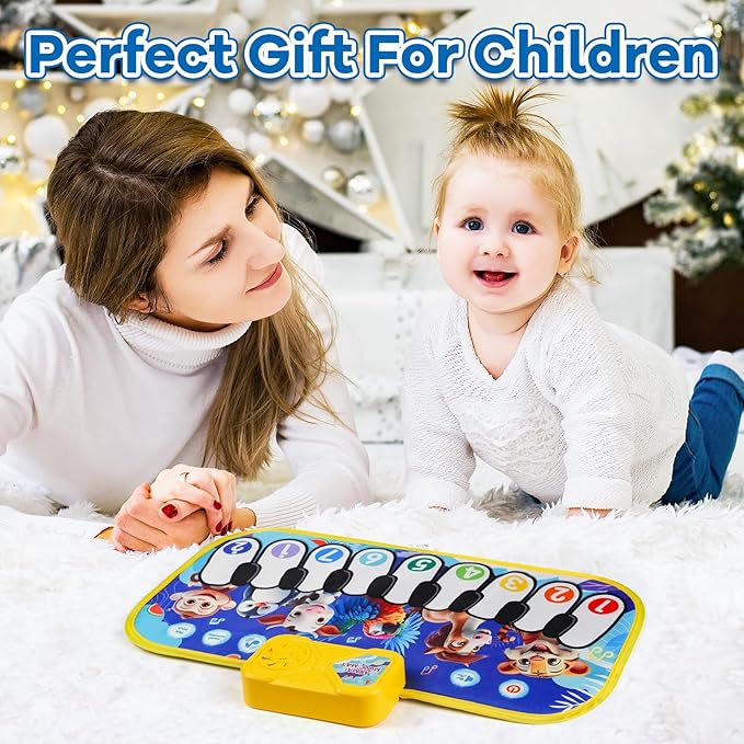 Floor Piano Mat for Toddlers,Musical Mats W/ Animal Sounds&Songs,Kids Sensory Educational Carpet Toys,Blanket Touch Playmat for Boys,Girl Birthday Gift