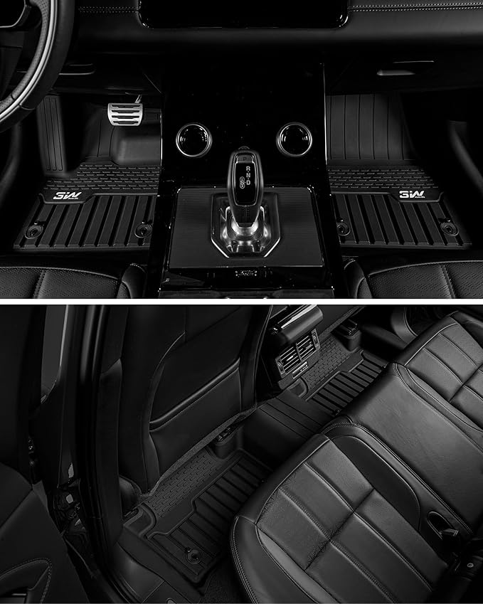 3W Durable TPE Black Floor Mats, Custom Fit for Range Rover/Land Rover Evoque 2011-2019 (Not for Convertible), 1st & 2nd Row All-Weather Vehicle Mat Set