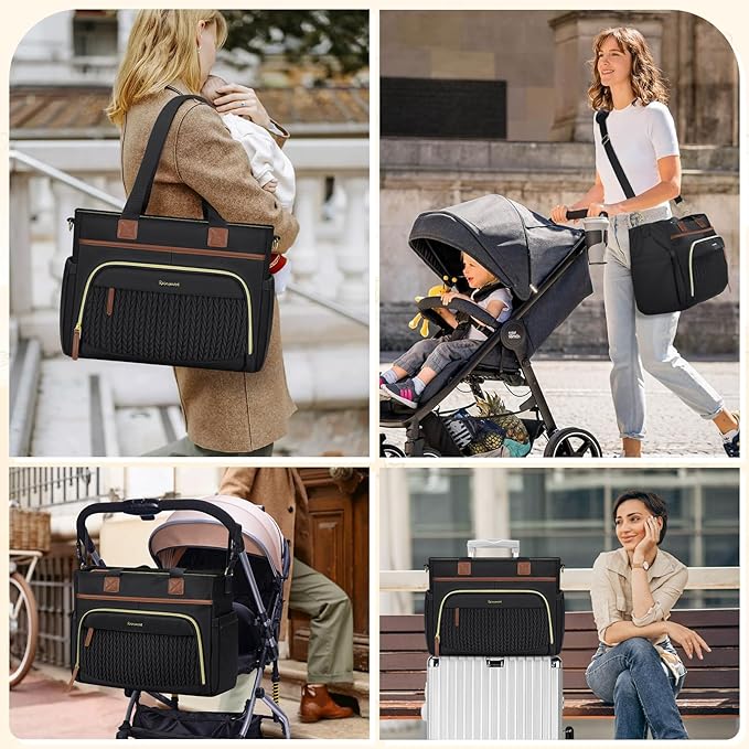 RAINSMORE Diaper Bag Tote, Large Diaper Baby Bag Waterproof Multifunctional Diaper Bag with Pacifier Case & Changing Pad