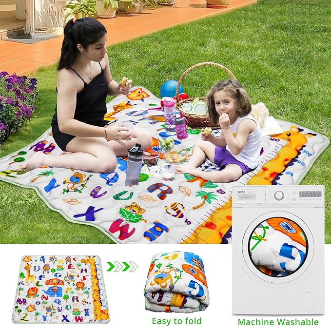 Baby Gyms Playmats for Playpen, 50"×50" Safari Zoo Alphabet Play Mat Waterproof ABC Learning Mat Jungle Themed Nursery Floor Playyards Thicken Soft Polyester Padding for Toddlers Infants