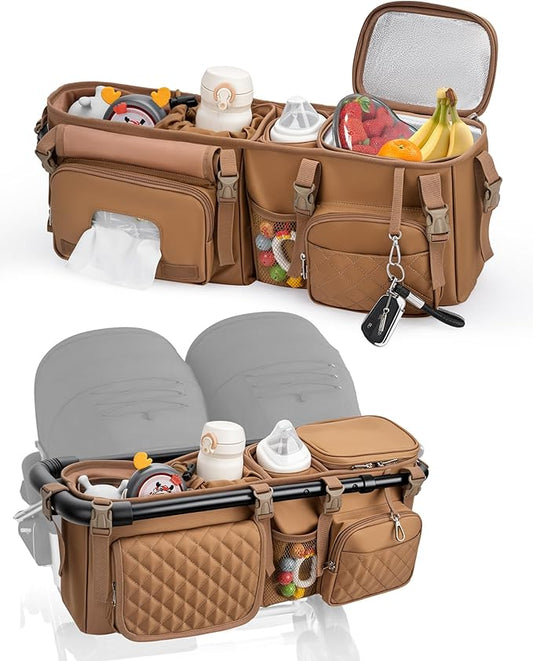 kcross Double Stroller Organizer Bag for Bob Duallie and Baby Jogger City Mini Gt2, Double Stroller Caddy Organizers with Cup Holder,Parent Console Stroller Accessories with Cooler Pockets
