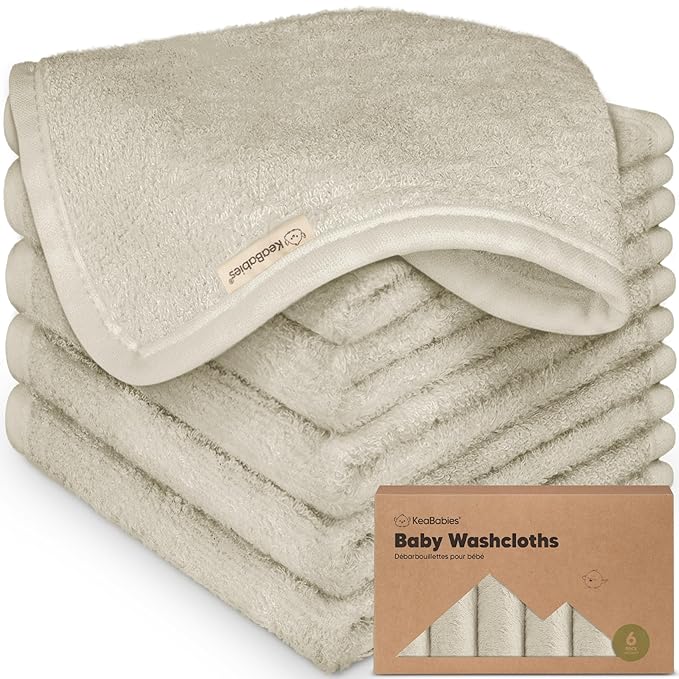 6-Pack Soft Baby Washcloths, Viscose from Bamboo - Kids, Newborn Bath Towels, Infant Shower, Toddler Reusable Face Towel, Gentle on Skin, Face Wash Cloths for Babies, 10x10 (Stone)