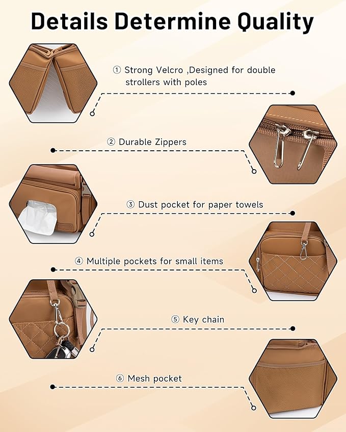 kcross Double Stroller Organizer Bag for Bob Duallie and Baby Jogger City Mini Gt2, Double Stroller Caddy Organizers with Cup Holder,Parent Console Stroller Accessories with Cooler Pockets