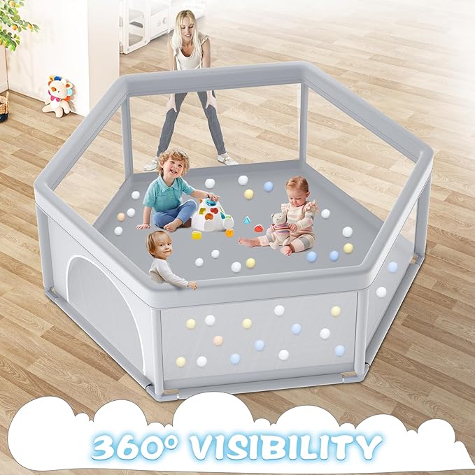 Baby Playpen 65x65 Inch, Large PlayPen for Babies and Toddlers Hexagonal Type Baby Play Yards for Toddlers Infants