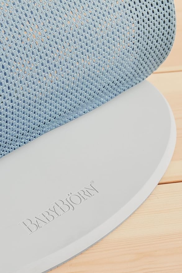 BabyBjörn Bouncer Balance Soft, Light Grey Frame, Mesh, Sky Blue/White, 2-in-1 Adjustable Baby Bouncer Seat and Toddler Chair, Newborn to Toddler (8-29 lbs), 4 Positions, Lightweight & Portable