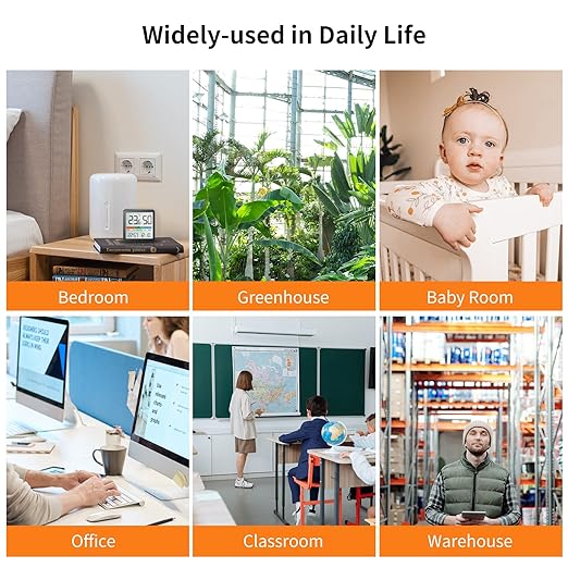 NOKLEAD Hygrometer Indoor Thermometer, Desktop Digital Thermometer with Temperature and Humidity Monitor, Accurate Humidity Gauge Room Thermometer with Clock (Black)