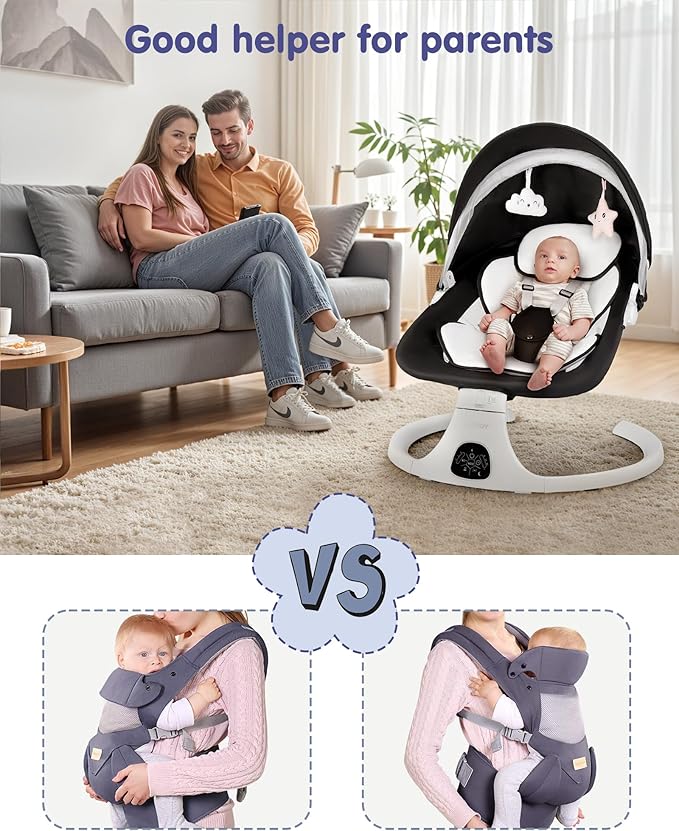 Baby Swing for Infants to Toddler Electric Newborn Swing with 5-Speed 3-Seat Positions 5-Point Carabiner,with Bluetooth Music 10-Preset Melodies, Indoor and Outdoor use