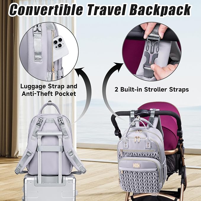 Diaper Bag Backpack,Stylish Baby Diaper Bag,Waterproof Travel Diaper Backpacks Baby Bags with Changing Pad,Stroller Straps,Insulated Pockets (Gray)