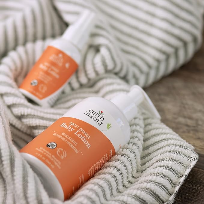 Earth Mama Sweet Orange Baby Lotion | Moisturizing Body Lotion for Dry Skin, Newborn Baby Lotion Sensitive Skin Care, Face Lotion for Babies & Kids with Shea Butter, Calendula & Aloe, 8 Fl Oz