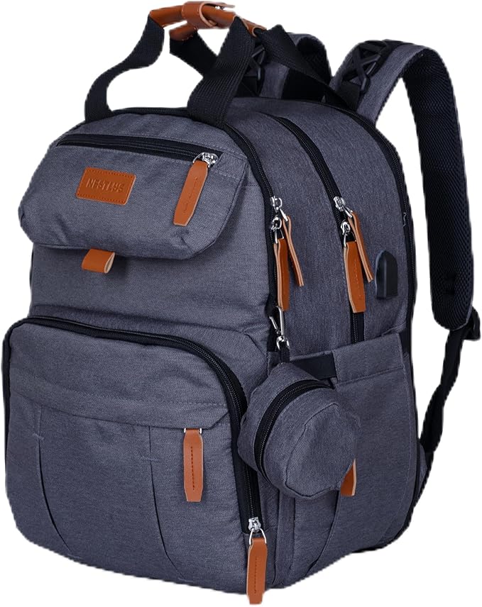 Expandable Diaper Bag Backpack for Baby Boy & Girl – 26-32L Large Capacity Travel Diaper Bag with Insulated Pockets, Changing Pad & Stroller Straps – Dark Grey