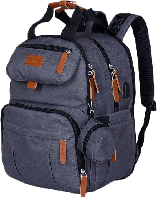 Expandable Diaper Bag Backpack for Baby Boy & Girl – 26-32L Large Capacity Travel Diaper Bag with Insulated Pockets, Changing Pad & Stroller Straps – Dark Grey