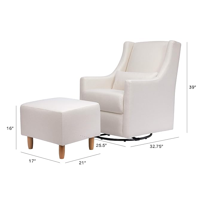 Babyletto Toco Upholstered Swivel Glider and Stationary Ottoman in Performace Cream Eco-Weave, Water Repellent & Stain Resistant, Greenguard Gold Certified