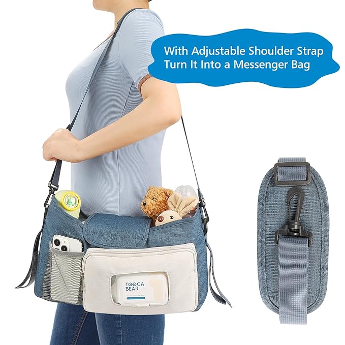 Accmor Universal Stroller Organizer with Insulated Cup Holder, Stroller Caddy Bag Accessories, Stroller Cup Holder Organizer for Uppababy Baby Jogger Britax Stroller, Blue