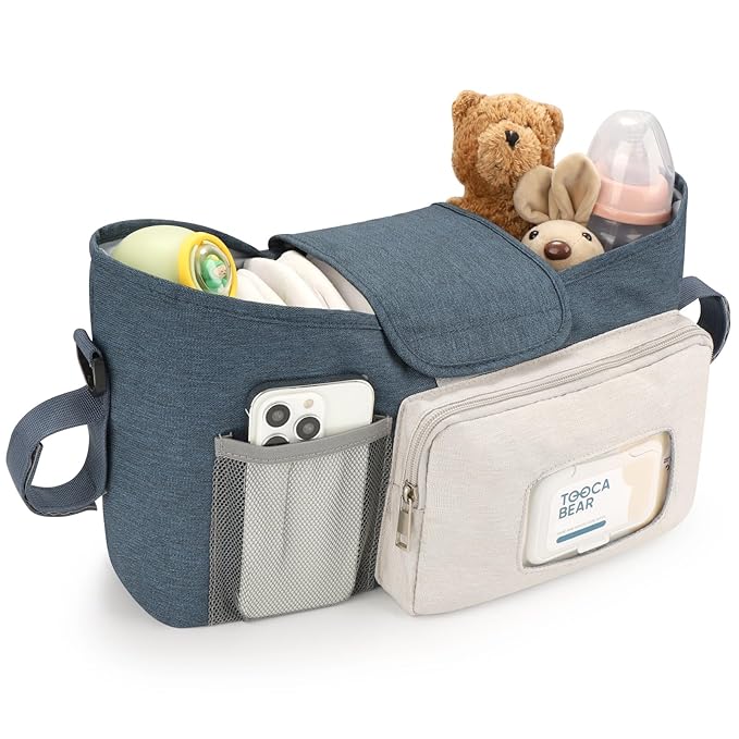 Accmor Universal Stroller Organizer with Insulated Cup Holder, Stroller Caddy Bag Accessories, Stroller Cup Holder Organizer for Uppababy Baby Jogger Britax Stroller, Blue