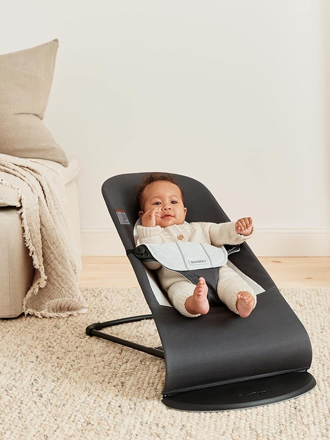 BabyBjörn Bouncer Balance Soft, Cotton/Jersey, Dark Gray/Gray 2-in-1 Adjustable Baby Bouncer Seat and Toddler Chair, Newborn to Toddler (8-29 lbs), 4 Positions, Lightweight & Portable