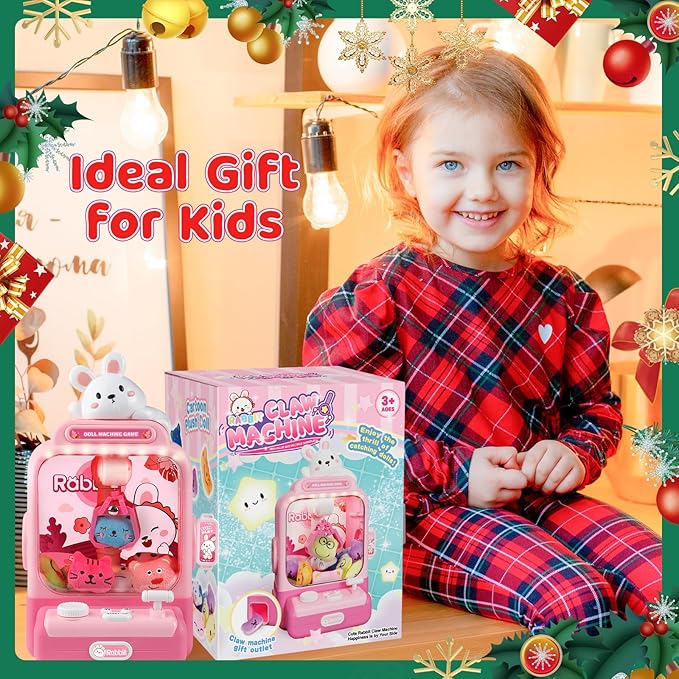 Claw Machine for Kids,Mini Vending Machines Candy Grabber Prize Dispenser Toys for Girls,Electronic Arcade Claw Game Machine for Party Birthday with Lights Sound (Light Bunny Claw)