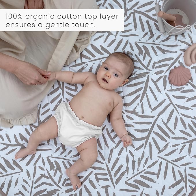 Toddlekind Portable Baby Mat – Organic Cotton 47" x 47" Reversible Indoor/Outdoor Playmat for Babies, Toddlers, Picnics, Patio, and Garden Use 0m+ Tan (Taupe)