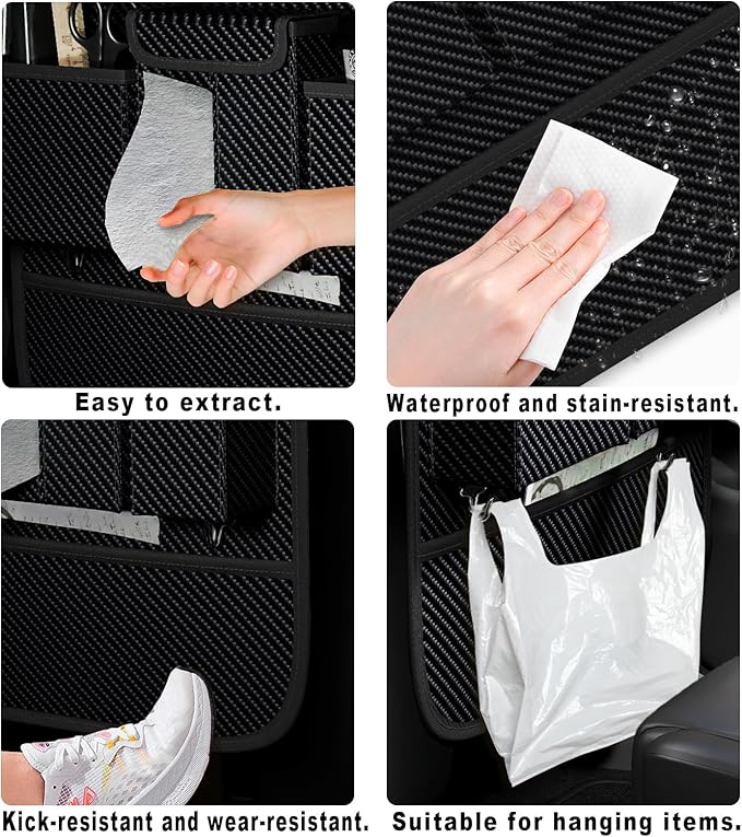 GMQ Back Seat Car Organizer 1 Pack,Backseat Organizer with Tray,Multifunctional Car Seat Back Storage Box with Foldable Tablet Holder (Carbon Black, Weave)