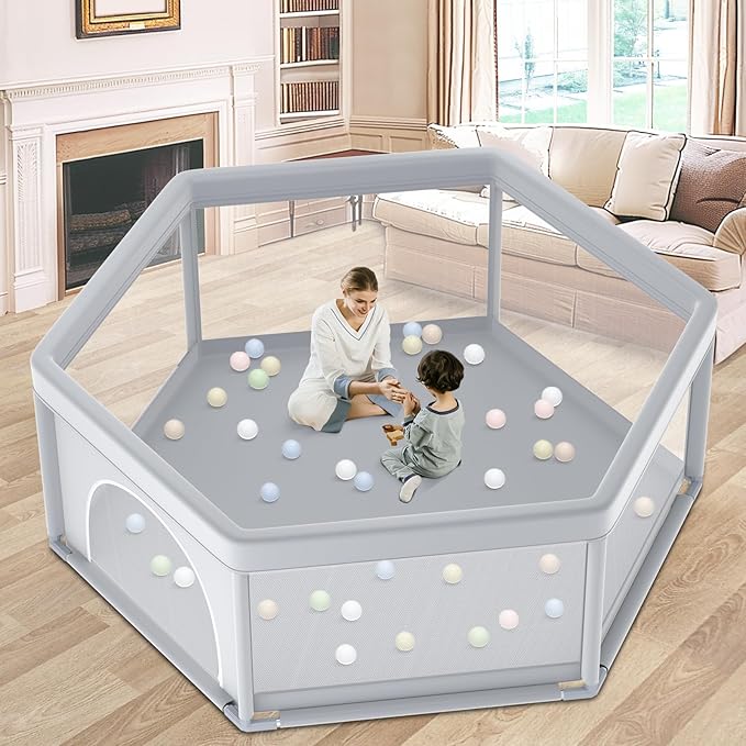 Baby Playpen 65x65 Inch, Large PlayPen for Babies and Toddlers Hexagonal Type Baby Play Yards for Toddlers Infants