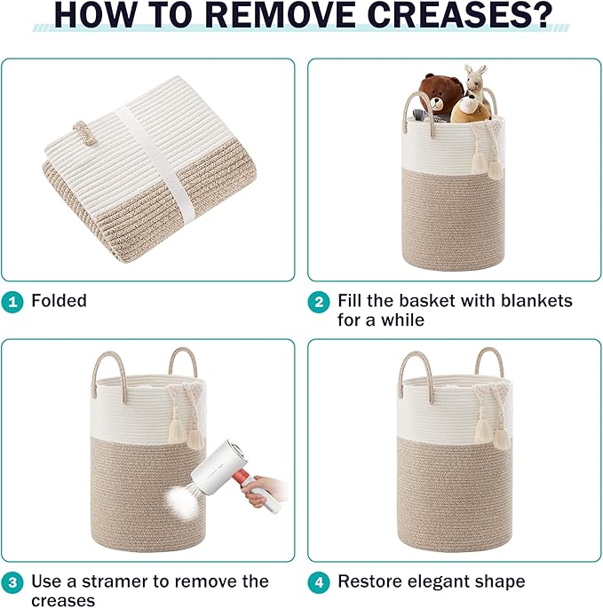 YOUDENOVA Woven Rope Laundry Hamper Basket, 58L Tall Laundry Basket, Baby Nursery Hamper for Blanket Storage in Bedroom-Large-Brown