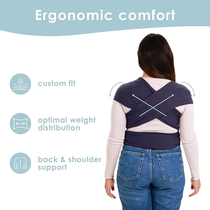 Sleepy Wrap Stretchy Ergonomic Baby Carrier Sling for Newborns to Toddlers - Hands-Free Lightweight Baby Wrap 7-35 lbs (Navy Blue)