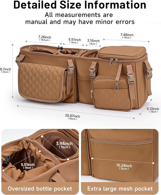 kcross Double Stroller Organizer Bag for Bob Duallie and Baby Jogger City Mini Gt2, Double Stroller Caddy Organizers with Cup Holder,Parent Console Stroller Accessories with Cooler Pockets