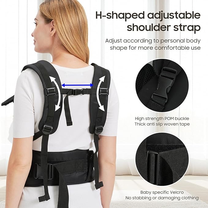 2-in-1 Baby Carrier Hip Seat - Front Back Hip Carry - Ergonomic M Seat Posture - Breathable Mesh - Newborn to Toddler 5-45 lbs (Black)