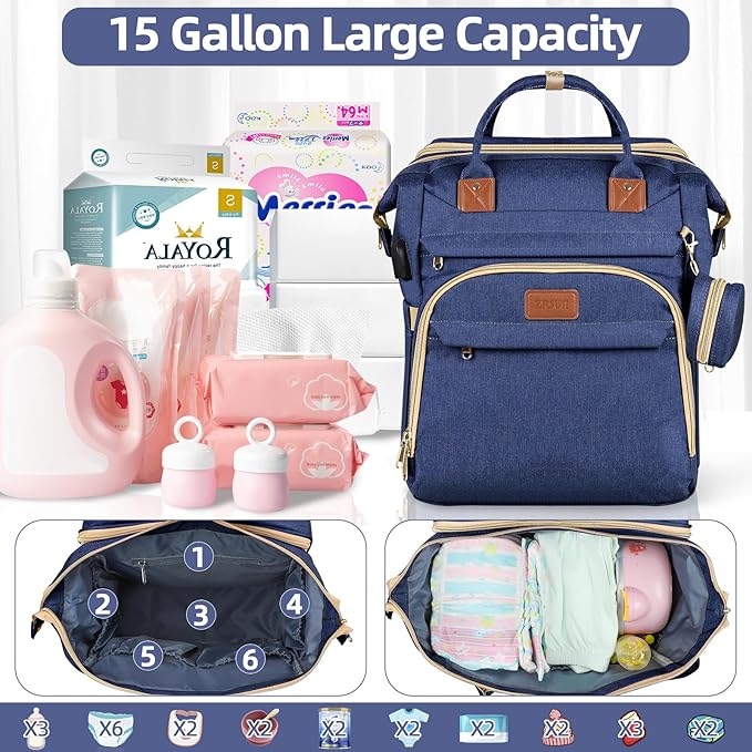 Baby Diaper Bag Backpack,Baby Shower Gifts, Multifunctional Travel Diaper Bag, Gifts for Mom with Portable Diaper Pad (Blue)