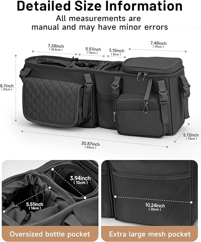 kcross Double Stroller Organizer Bag for Bob Duallie and Baby Jogger City Mini Gt2, Double Stroller Caddy Organizers with Cup Holder,Parent Console Stroller Accessories with Cooler Pockets
