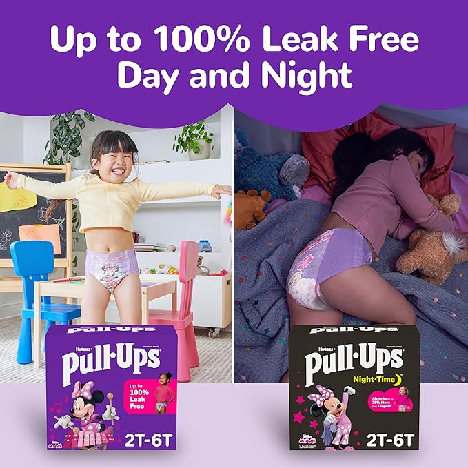 Pull-Ups Girls' Nighttime Potty Training Pants, Training Underwear, 2T-3T (16-34 lbs), 68 Ct, Packaging May Vary