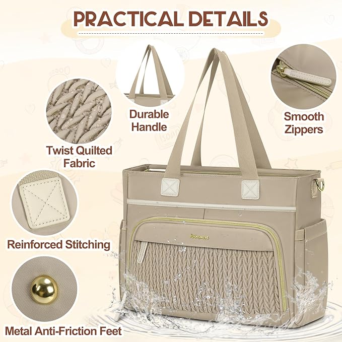 RAINSMORE Diaper Bag Tote, Large Diaper Baby Bag Waterproof Multifunctional Diaper Bag with Pacifier Case & Changing Pad
