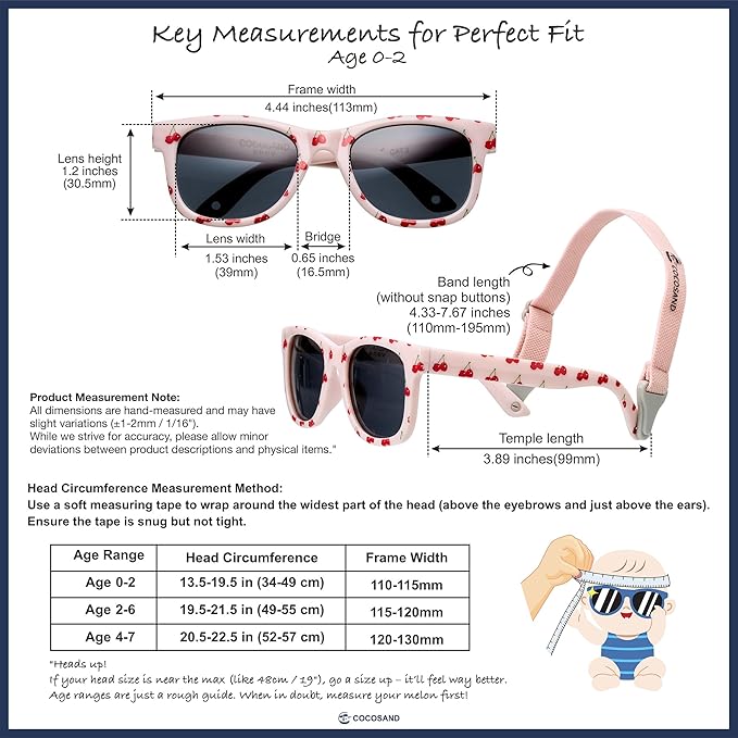 COCOSAND Flexible Polarized Baby Sunglasses with Strap UV Protection for Toddler Infant Girl Boy Age 0-24 Months
