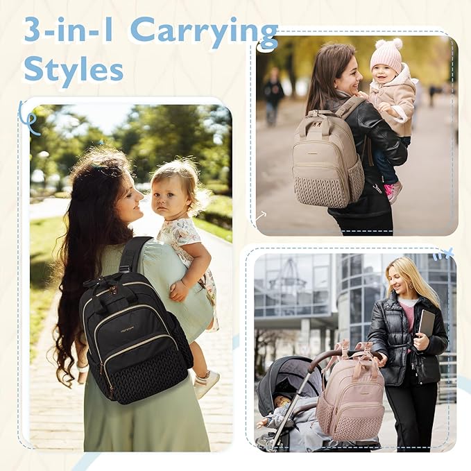mommore Diaper Bag Small Diaper Backpack Stylish Baby Travel Backpacks with Insulated Pockets, Changing Pad, Stroller Straps