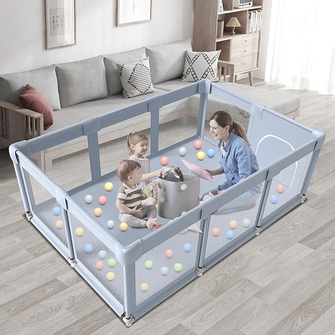 Baby Playpen Baby Playard Large playpen 74 x 50 inch, Playpen for Babies and Toddlers with Gate, Safety Baby Activity Center for Indoor & Outdoor