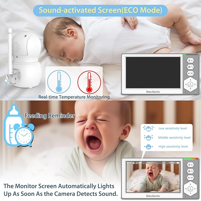 Baby Monitor with 3 Cameras Standby for 23-Hour Battery, Remote Control 4.3'' IPS Video Baby Monitor No WiFi Up to 1000ft Range, ECO, Night Vision, Temperature, 2-Way Talk, 8 Lullabies