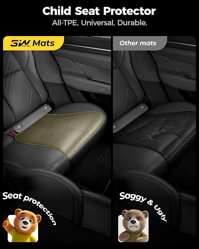 3W Car Seat Protector for Child car seat,TPE All Weather Heavy Duty Car Accessories, Applicable to All Models, Bear Baby Model, Black