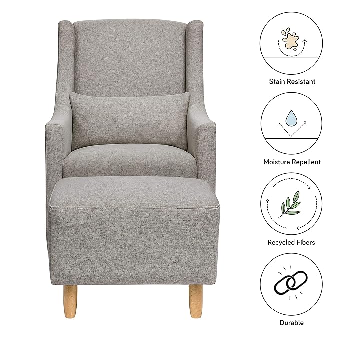 Babyletto Toco Upholstered Swivel Glider and Stationary Ottoman in Performance Grey Eco-Weave, Water Repellent & Stain Resistant, Fabric, Greenguard Gold Certified