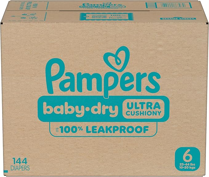Pampers Diapers - Baby Dry - Size 6, 144 Count, Absorbent Disposable Infant Diaper (Packaging May Vary)