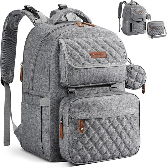 Maelstrom Diaper Bag Backpack,29L-45L Expandable Large Baby Bag for 2 Kids/Twins, with Removable Cross Body Bottle Bag for Mom/Dad,Stylish Nappy Bag Gift for Boys/Girl-Mothers Day Gifts-Elegant Grey