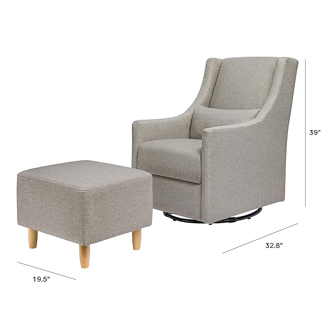 Babyletto Toco Upholstered Swivel Glider and Stationary Ottoman in Performance Grey Eco-Weave, Water Repellent & Stain Resistant, Fabric, Greenguard Gold Certified