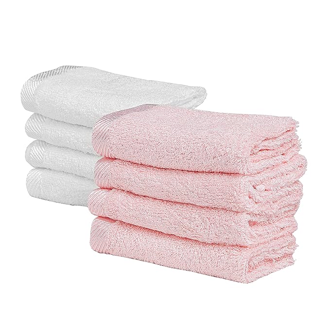 Sweet Child 8-Pack Baby Washcloths -Super Soft Rayon,Wash Cloths for Newborn,Infants and Kids, Bath Baby Towels, for Body and Face (Pink/White)