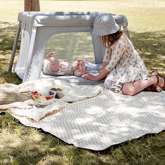 Newton Baby Compact Travel Crib & Play Yard | Breathable & Washable Mattress, Foldable Carry-On Size, Backpack Straps, Gray, Newton Bassinet Attachment NOT Compatible