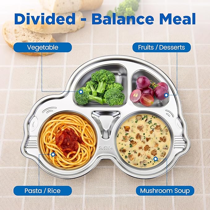 Stainless Steel Baby Suction Plates: Divided Plates Designed for Babies and Toddlers, Made of 100% Food-Grade Materials Ideal for Baby-Led Weaning BPA-Free Toddler Feeding Dishwasher Safe Blue