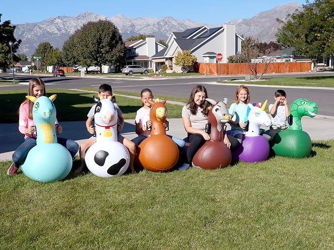 Hearthsong Hop N Go Inflatable Blue Dragon Bouncy Riding, Hopping Toys for Kids Ages 5+ - Ride On Bouncer Animal Hopper Jumping Toys for Outdoor Games (2 Pack)