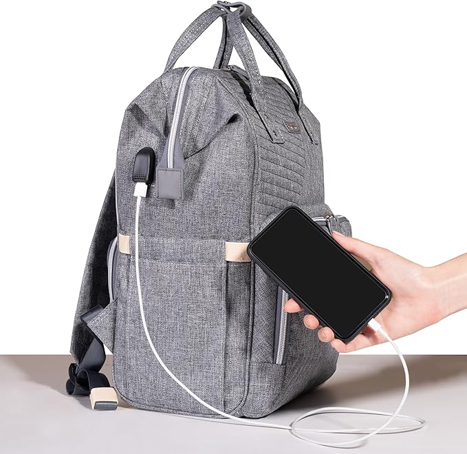 SUNVENO Diaper Bag Backpack Large Capacity Baby-Bag with Changing Pad & Stroller Clips Diaper-Backpack Travel Essentials Nappy Bag Organizer for Baby Care with USB Charging Port, Grey