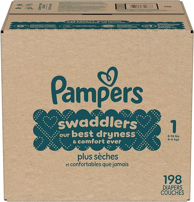 Pampers Swaddlers Diapers, Size 1 (8-14 lbs), 198 Count, Absorbent, Keeps Baby Dry and Comfortable, Skin Safe Disposable Baby Diaper (Packaging May Vary)