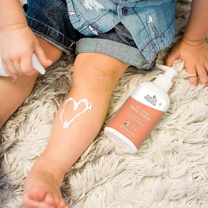 Earth Mama Sweet Orange Baby Lotion | Moisturizing Body Lotion for Dry Skin, Newborn Baby Lotion Sensitive Skin Care, Face Lotion for Babies & Kids with Shea Butter, Calendula & Aloe, 8 Fl Oz