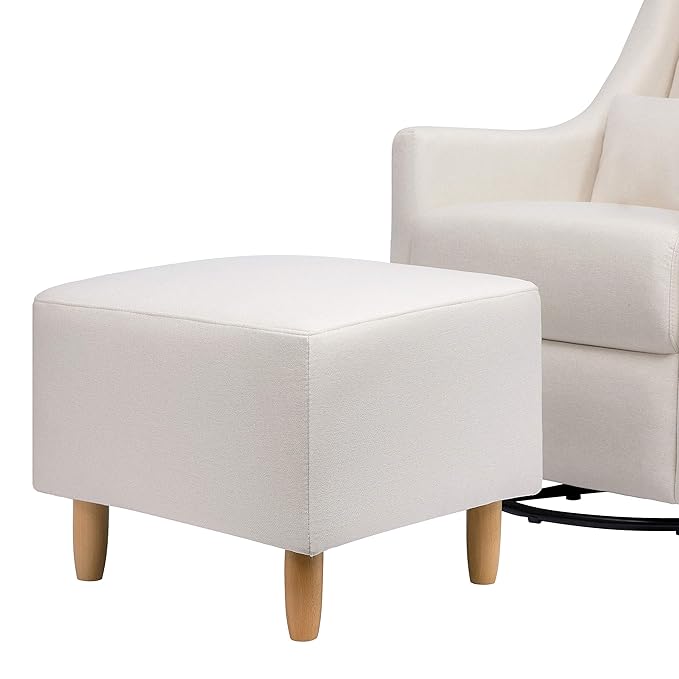 Babyletto Toco Upholstered Swivel Glider and Stationary Ottoman in Performace Cream Eco-Weave, Water Repellent & Stain Resistant, Greenguard Gold Certified
